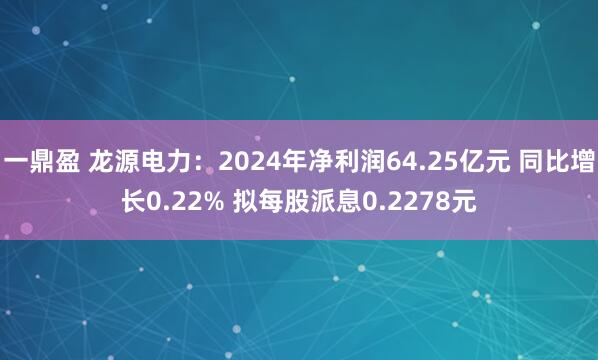 一鼎盈 龙源电力：2024年净利润64.25亿元 同比增长0.22% 拟每股派息0.2278元